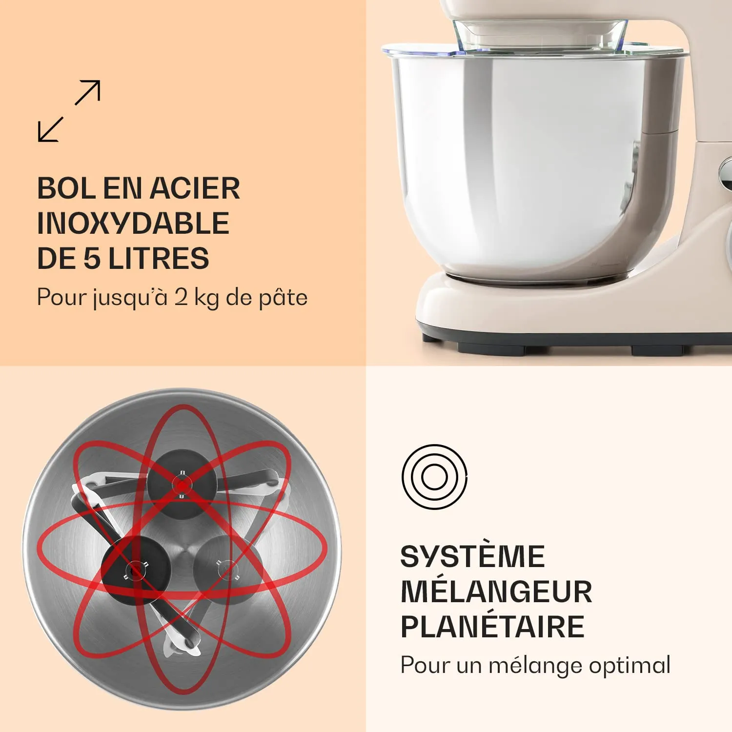 Klarstein robot pâtissier 5L 1300W planétaire 8 directions