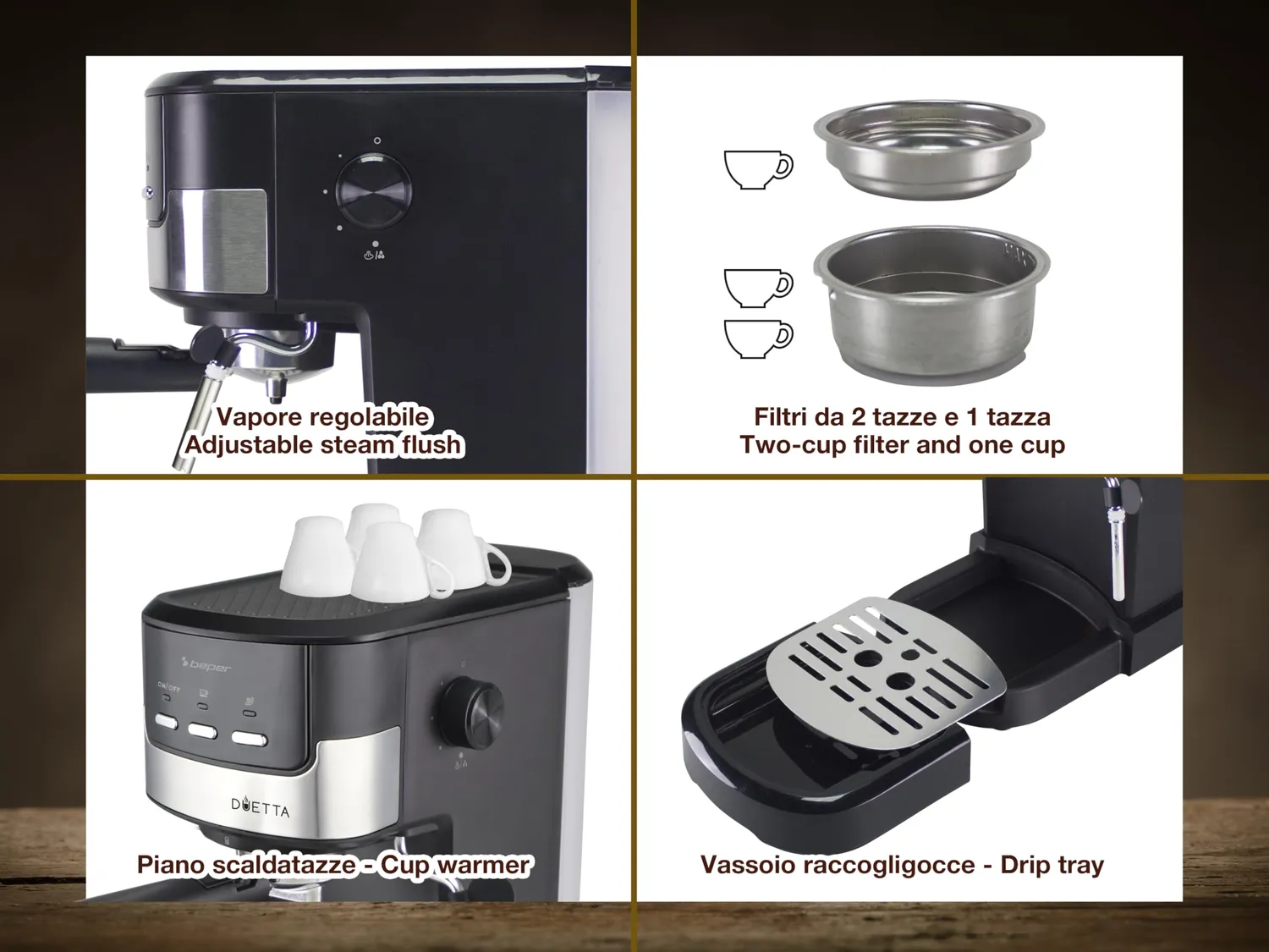 Beper Duetta P101CAF100 machine expresso 15 bars noir