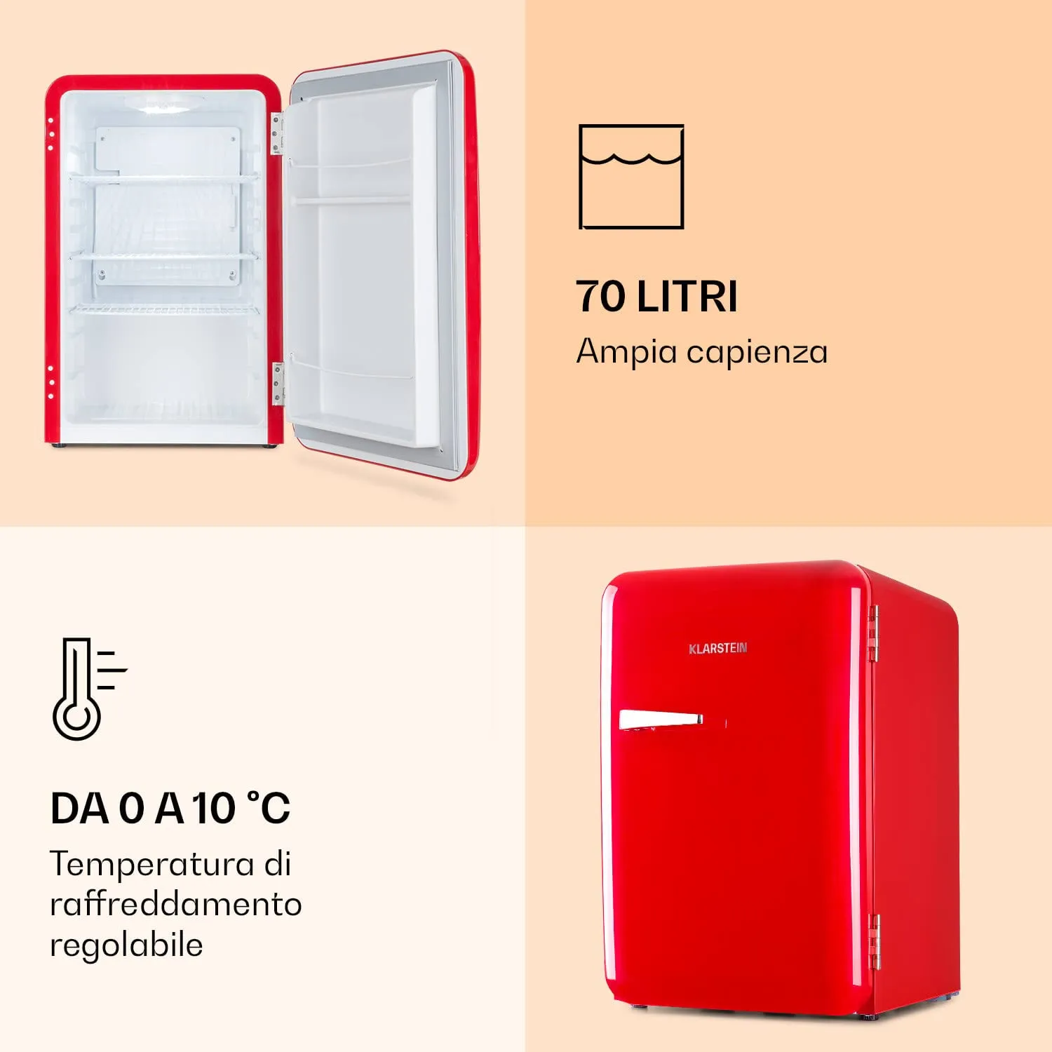 Klarstein Audrey Mini réfrigérateur 70L rouge rétro
