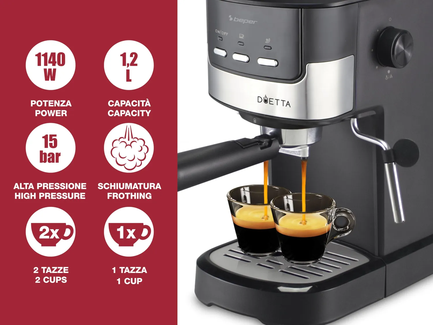 Beper Duetta P101CAF100 machine expresso 15 bars noir