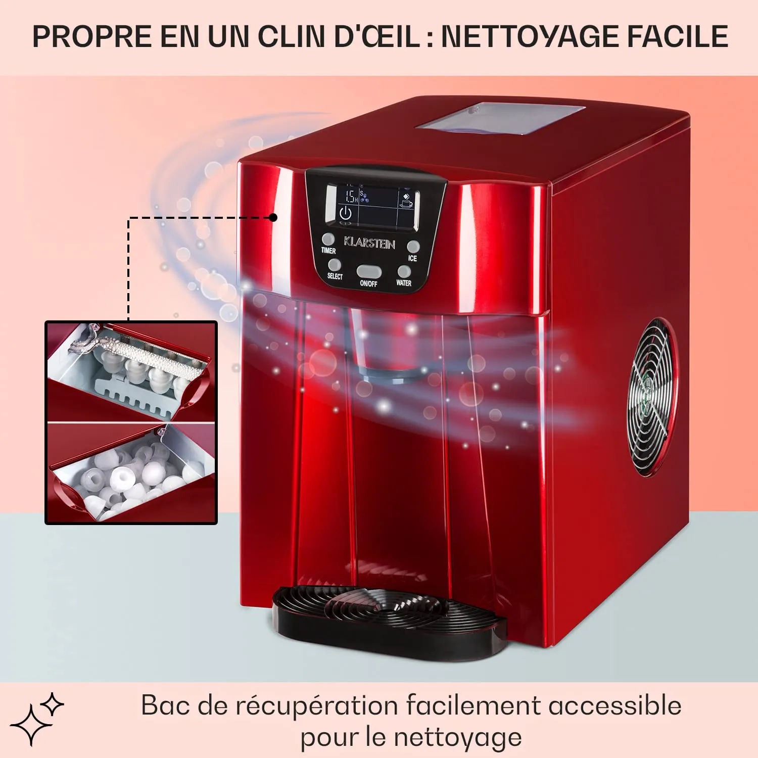 Klarstein Ice Volcano 2G machine à glaçons rouge 2 L 12 kg