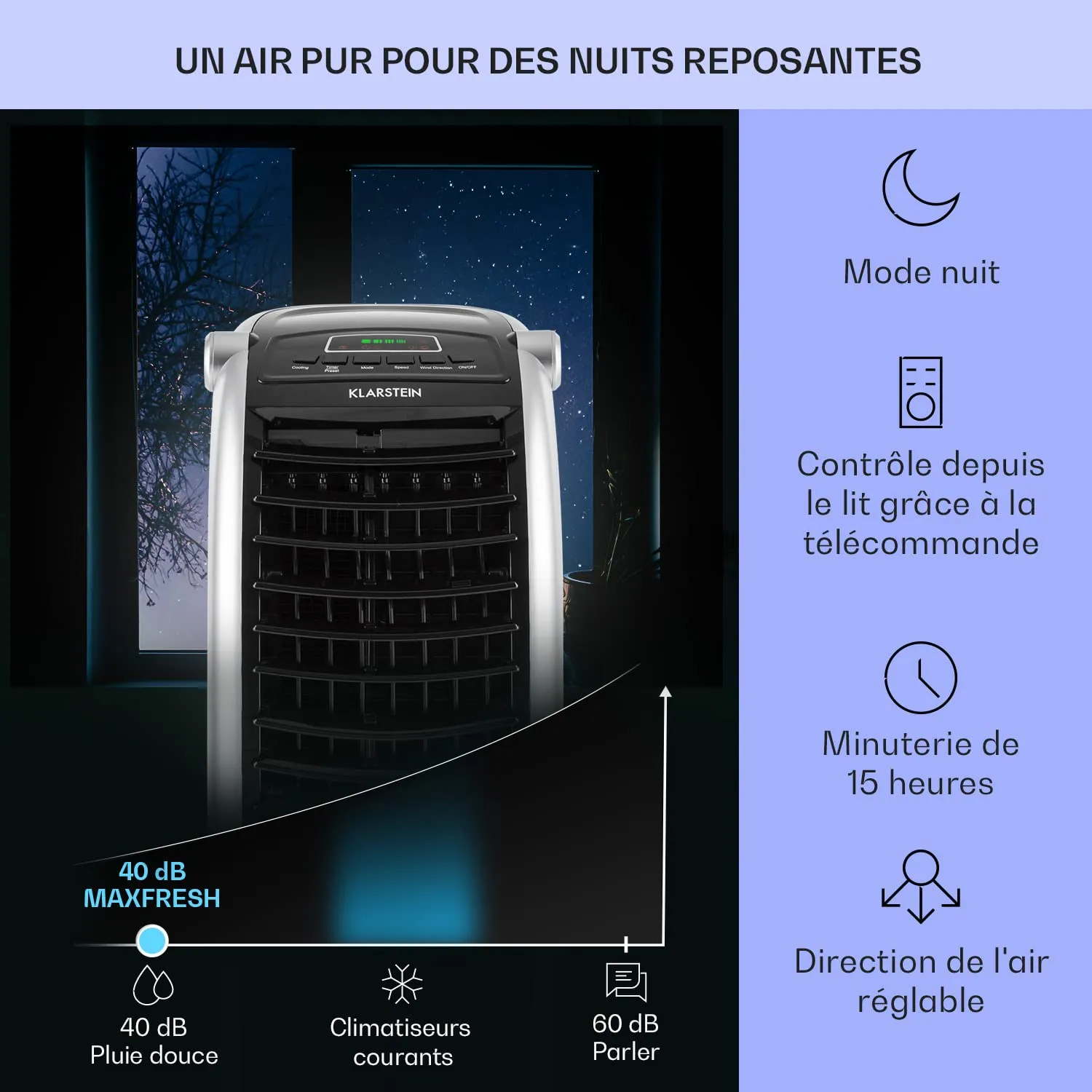 Klarstein Rafraichisseur Air 4 en 1 Climatiseur 6L Ioniseur