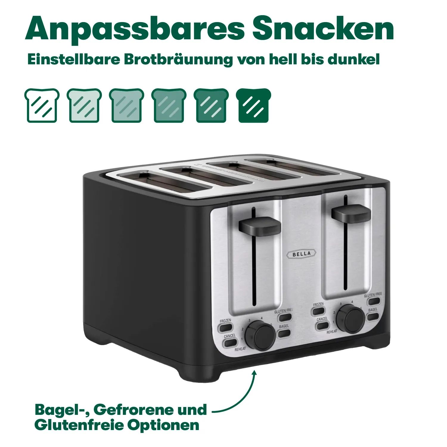 bella grille-pain 4 tranches inox noir fentes extra-larges