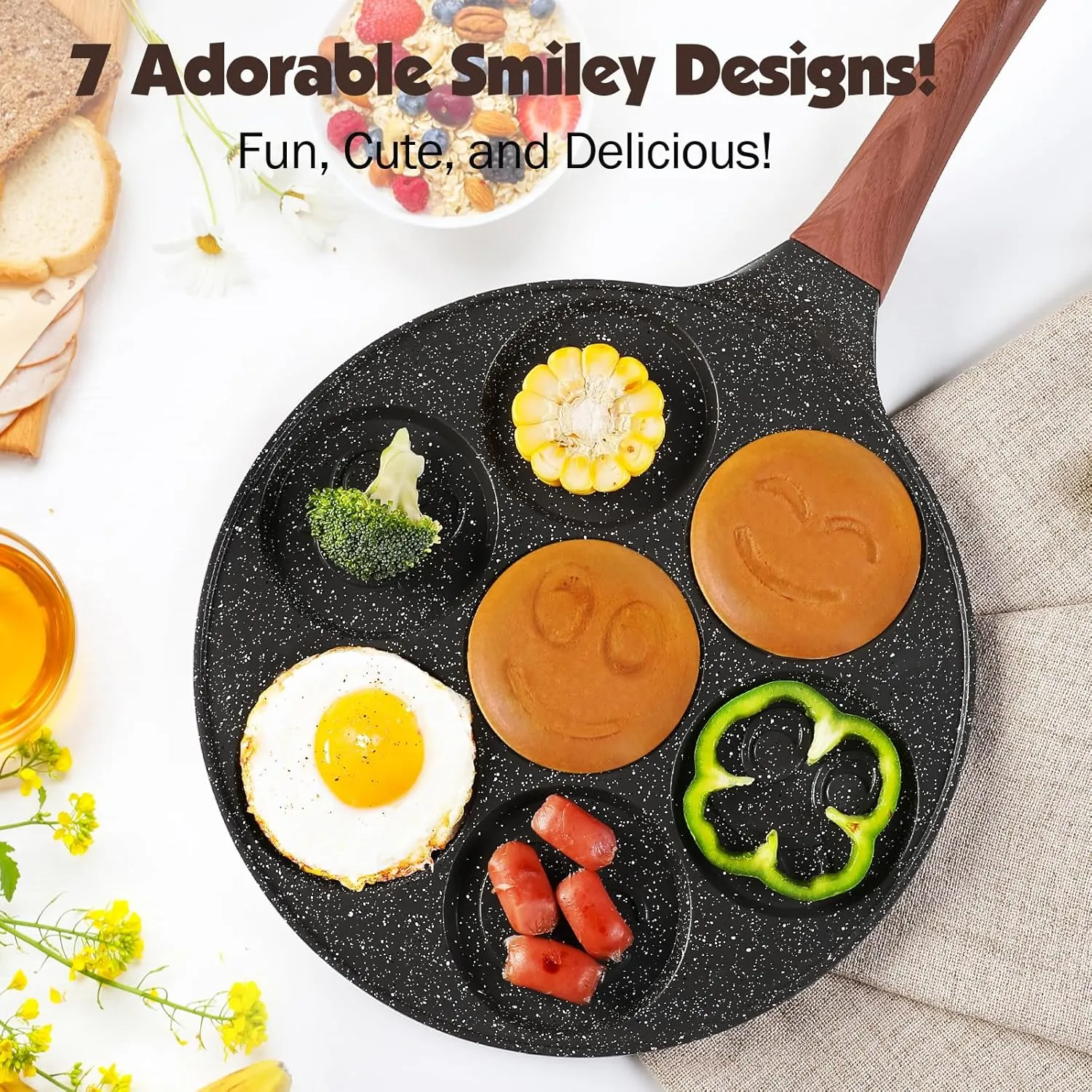 YASHE poêle pancakes sourire 7 trous antiadhésive