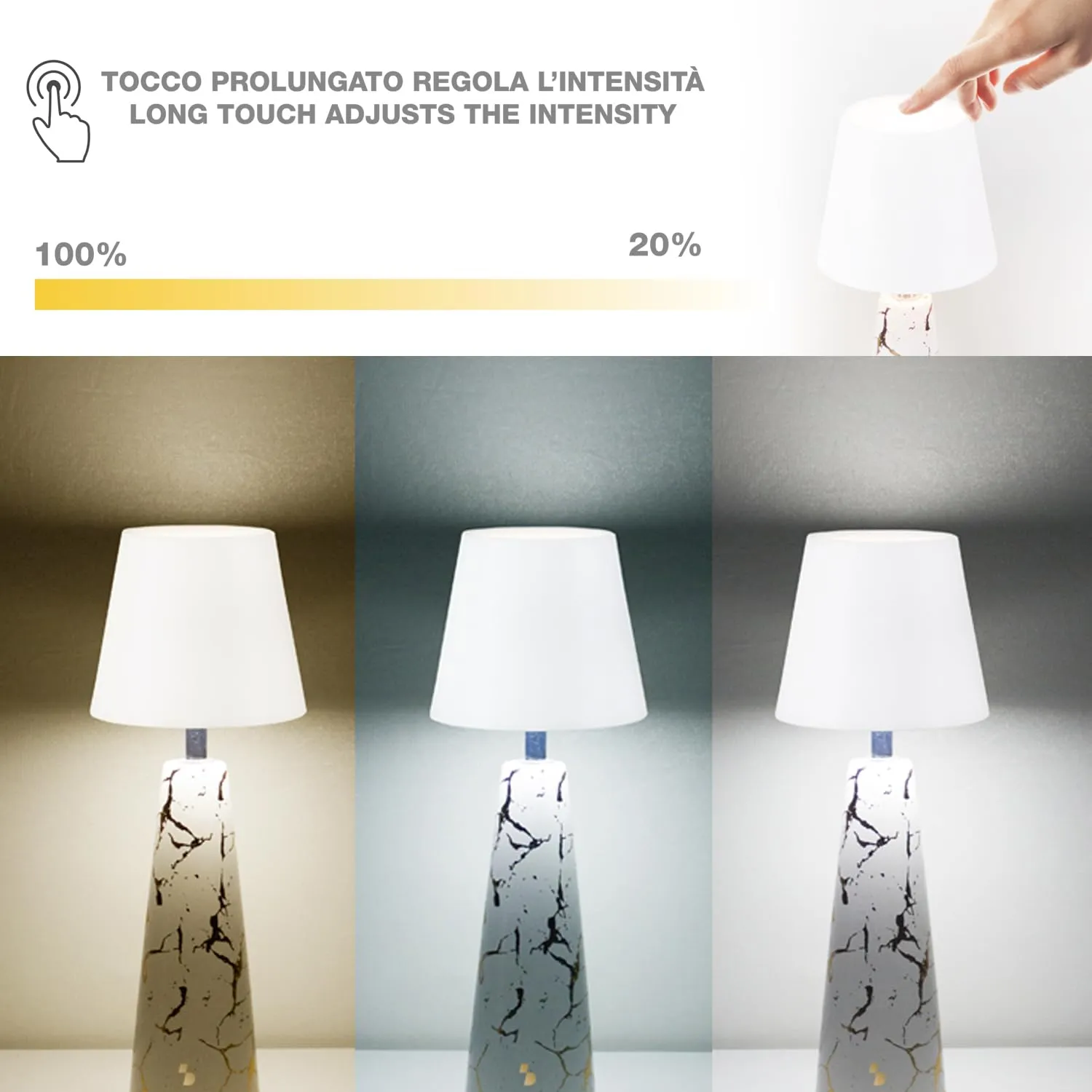 Beper Marble P207ILI500 lampe de table marbre blanc 3 couleurs