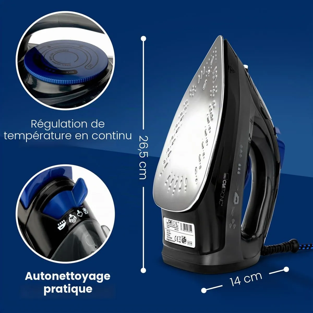 Clatronic DB 3703 fer à repasser vapeur noir bleu