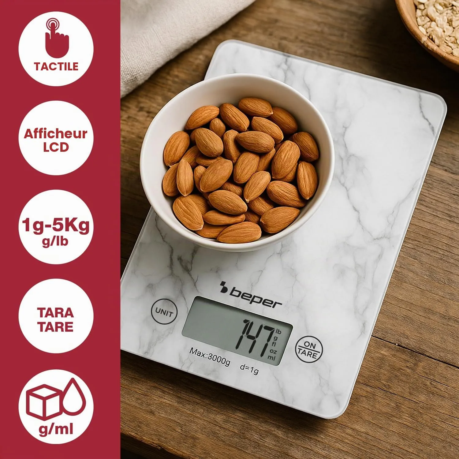Beper P102BIL004 balance de cuisine marbre blanc 5 kg