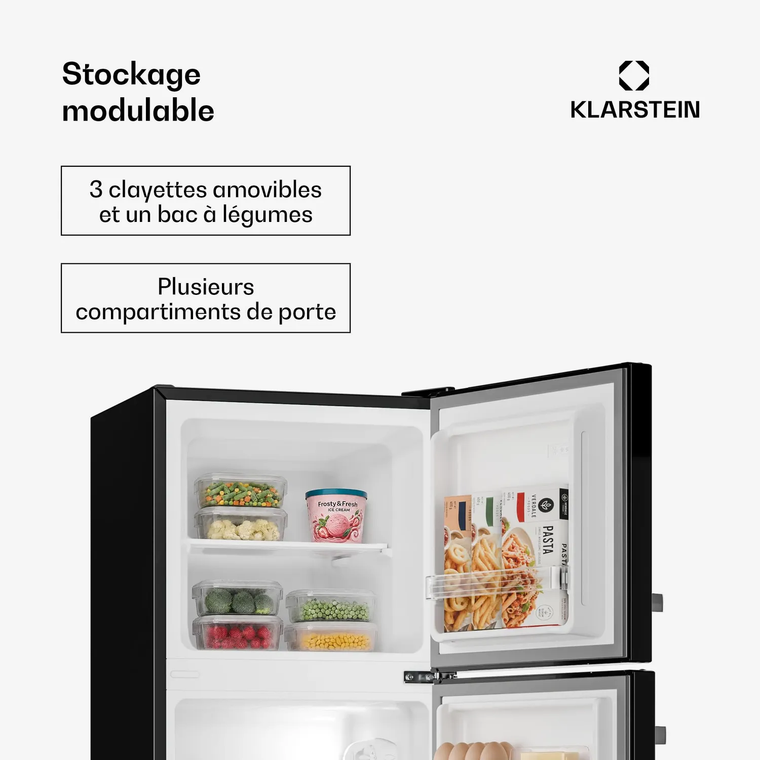 Klarstein Audrey Retro combiné frigo noir 138 L 39 dB