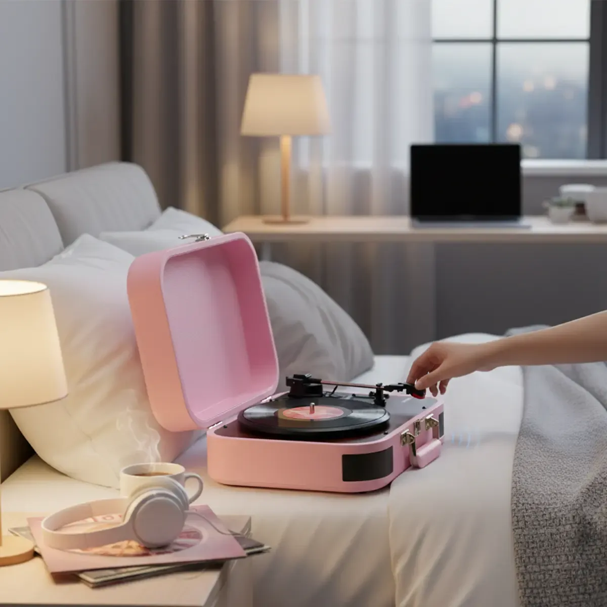 Prixton VC600 platine vinyle rose avec enceintes