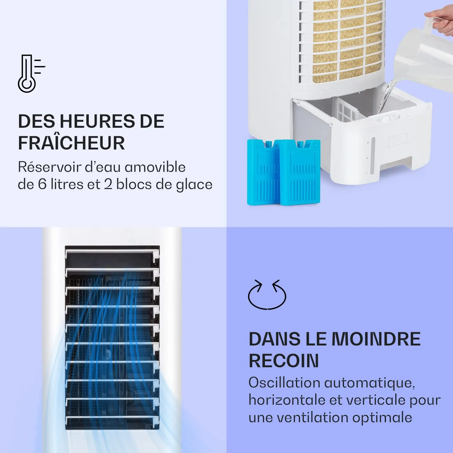 Klarstein 4 en 1 climatiseur mobile sans évacuation 6L