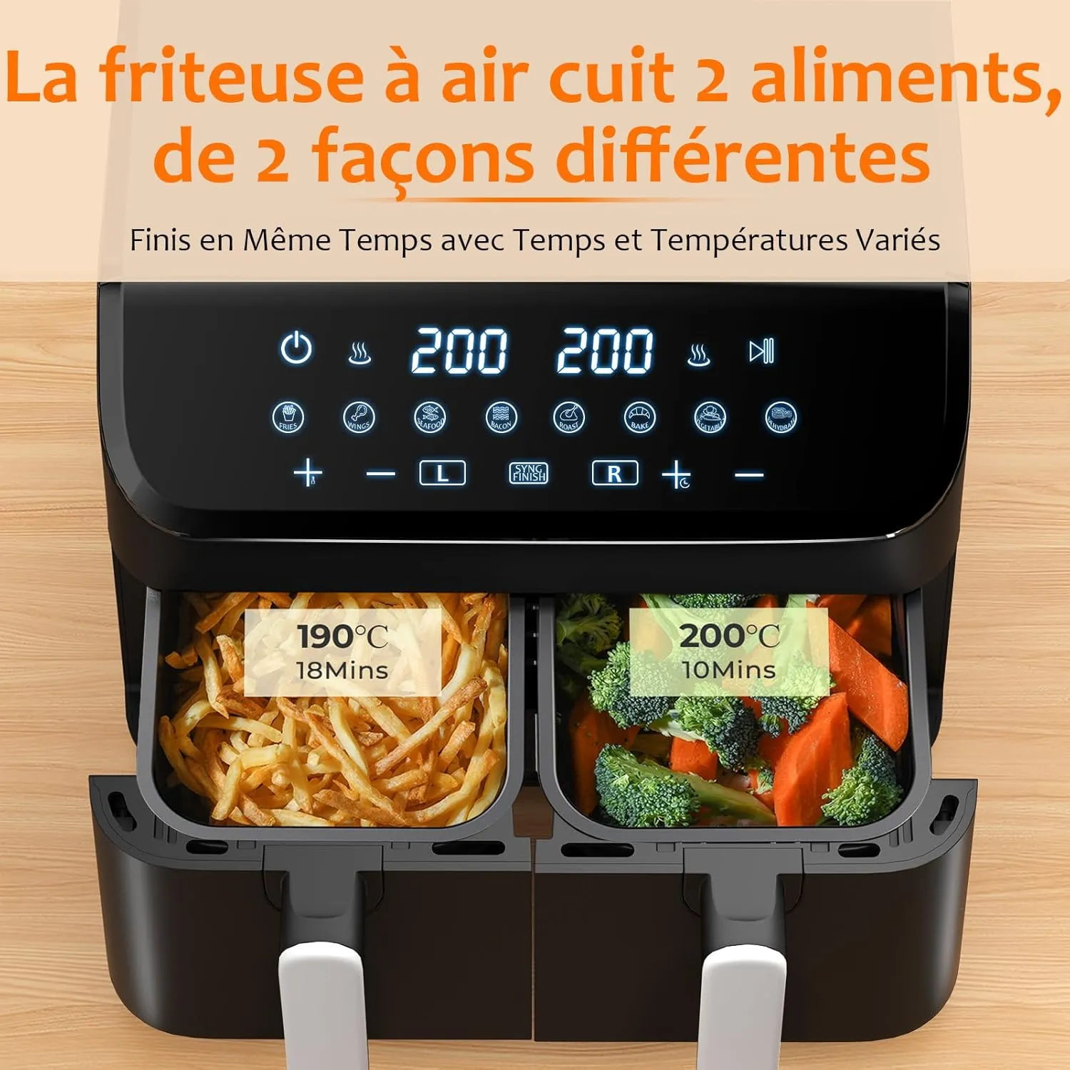 YASHE Air Fryer 9L Double Tiroir Finition Synchronisée