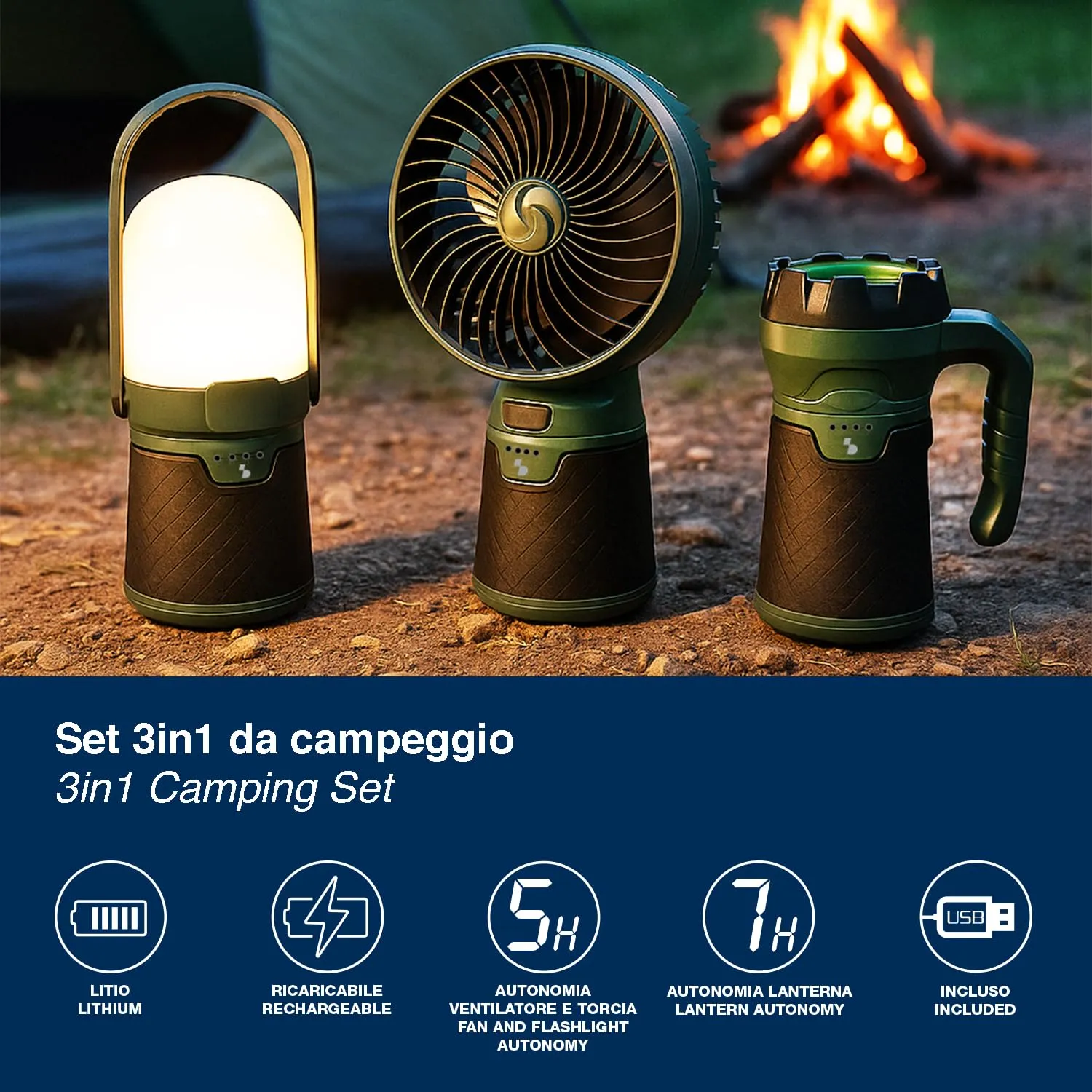 Beper P207ILO900 kit camping 3-en-1 ventilateur lampe lanterne