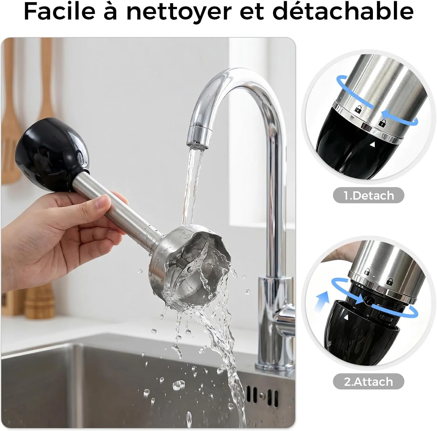 YASHE Mixeur Plongeant 5-en-1 1000W 6 vitesses