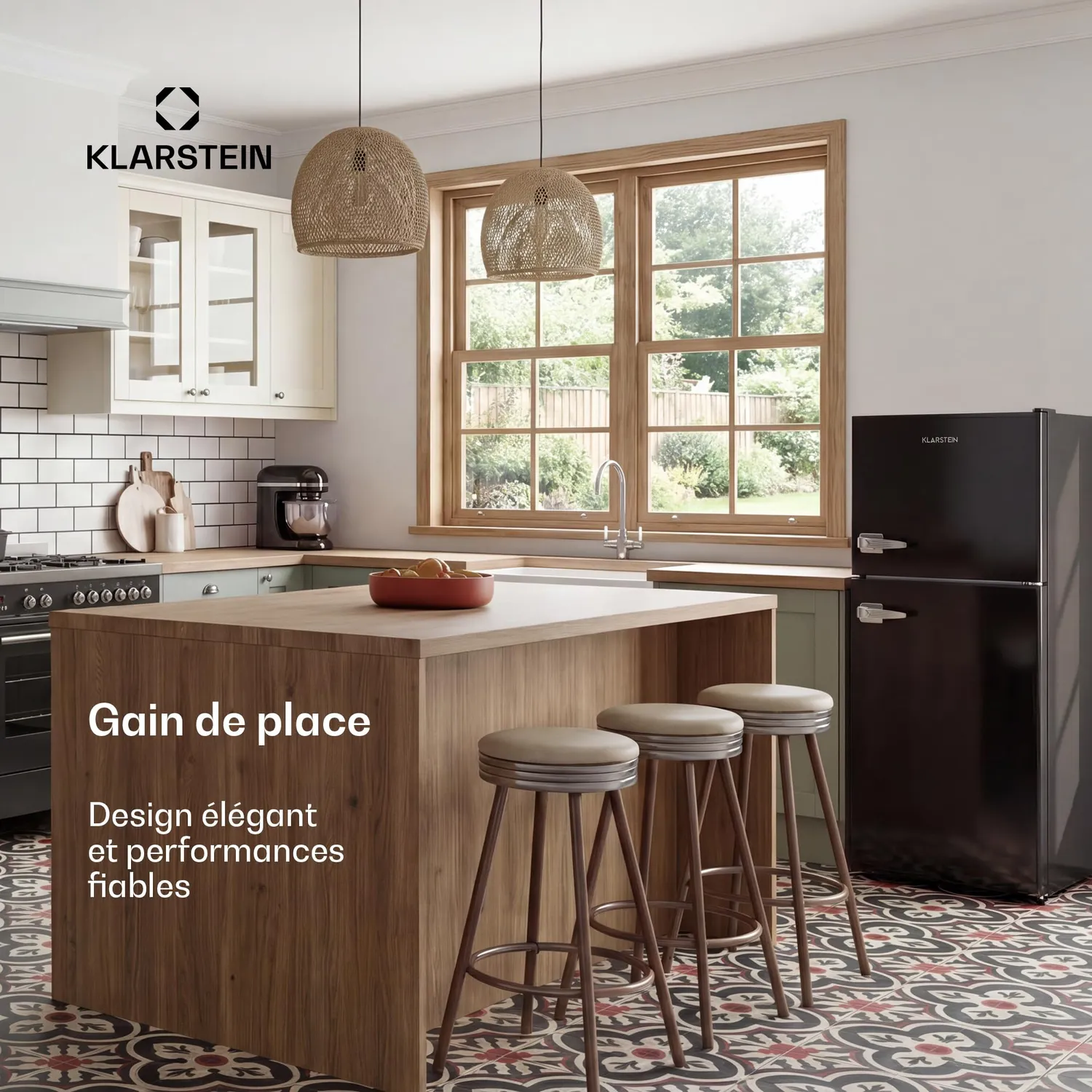 Klarstein Audrey Retro combiné frigo noir 138 L 39 dB