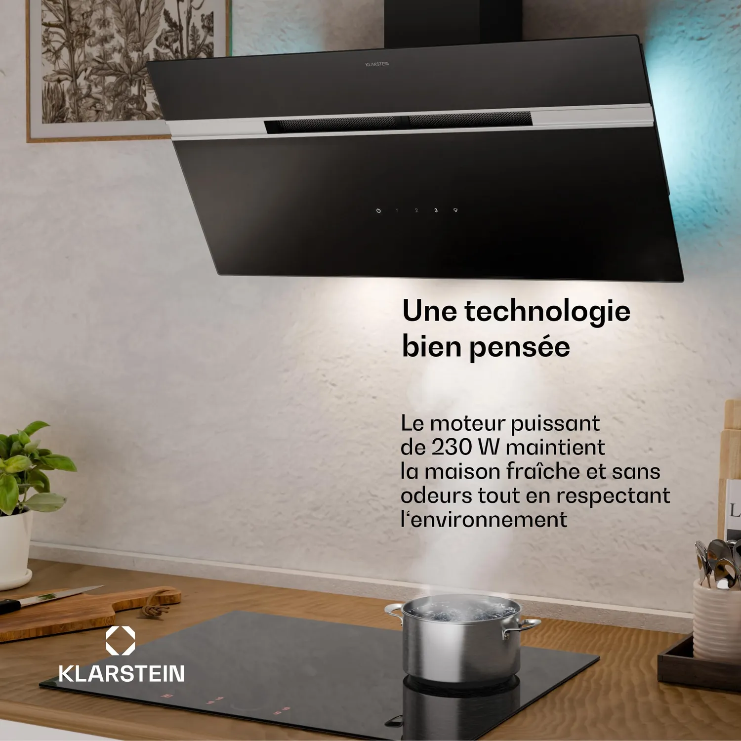 Klarstein Alina 90 hotte aspirante noire 90 cm 615 m³/h