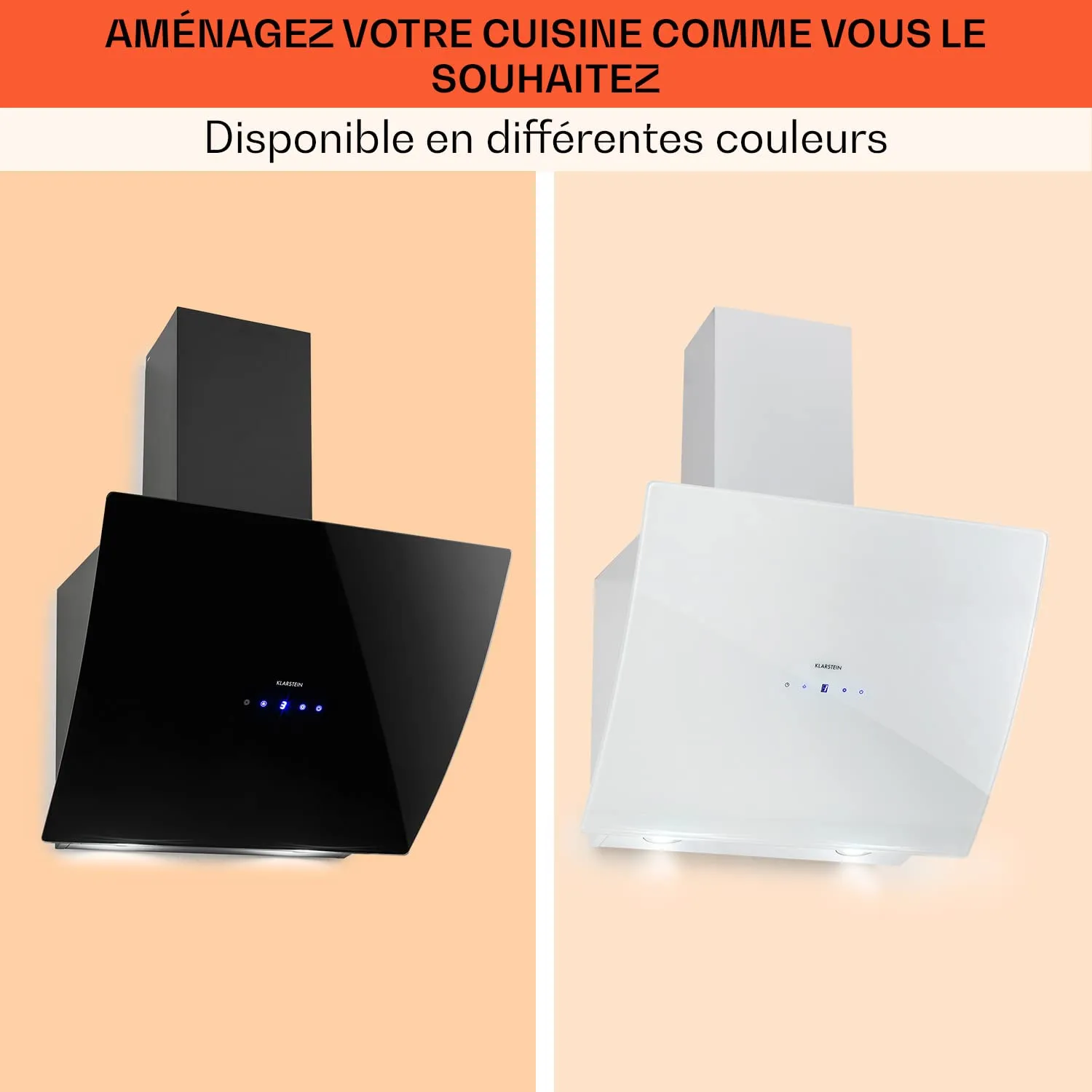 Klarstein Hotte Inclinée 60 cm Blanche 641 m³/h LED Tactile