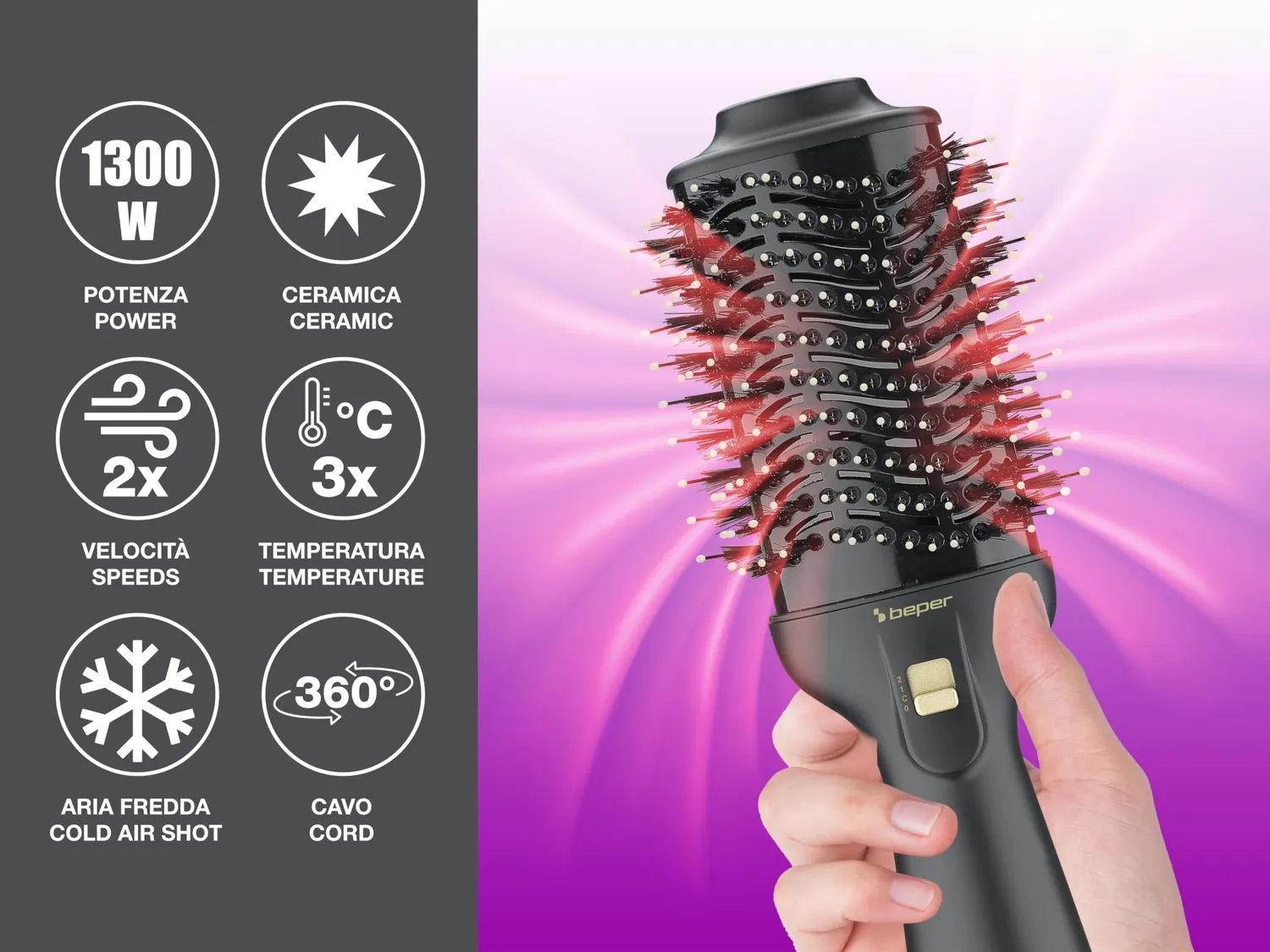 Beper P301PIS100 brosse soufflante 1300 W ionique