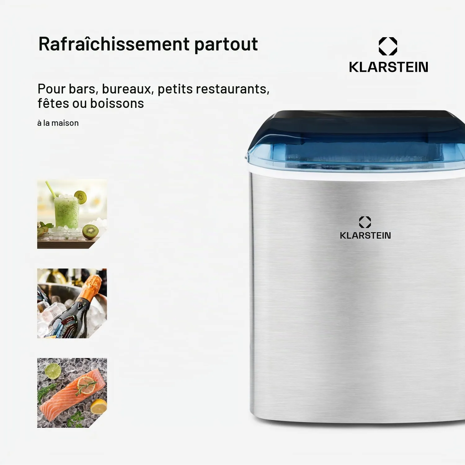 Klarstein machine à glaçons 12 kg 2,1 L 2 tailles rapide
