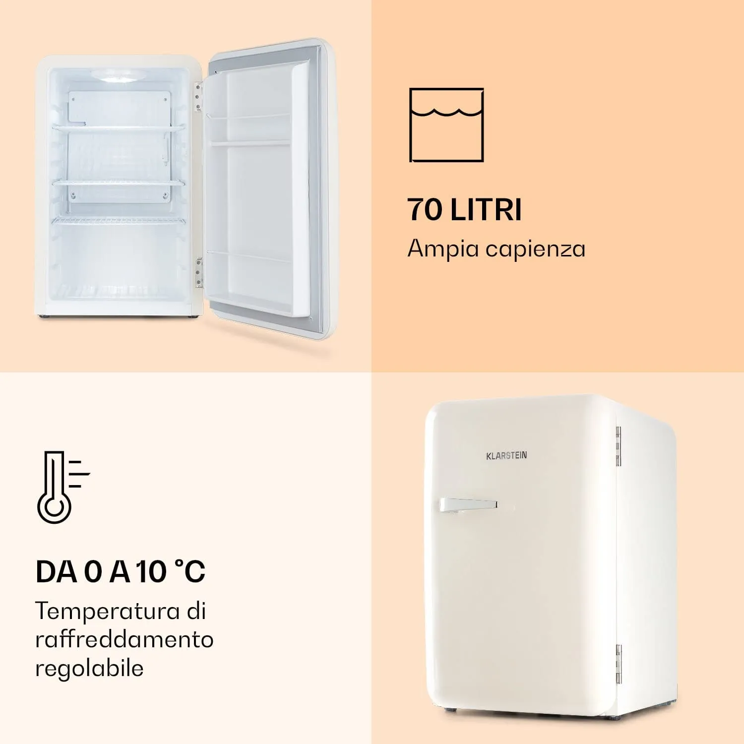 Klarstein Audrey Mini réfrigérateur 70L blanc rétro