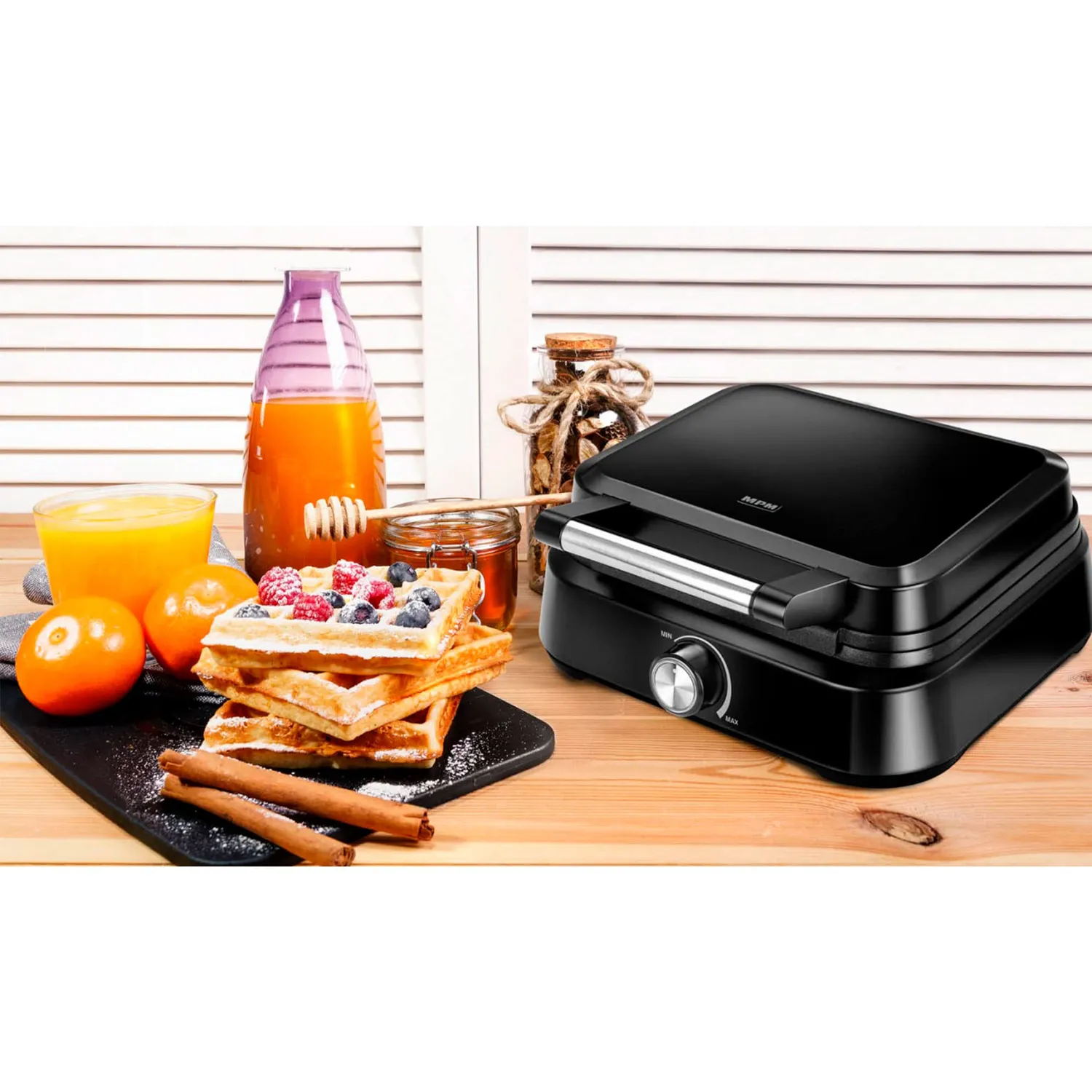 MPM MGO-40 gaufrier belge 2 gaufres 1500 W thermostat noir