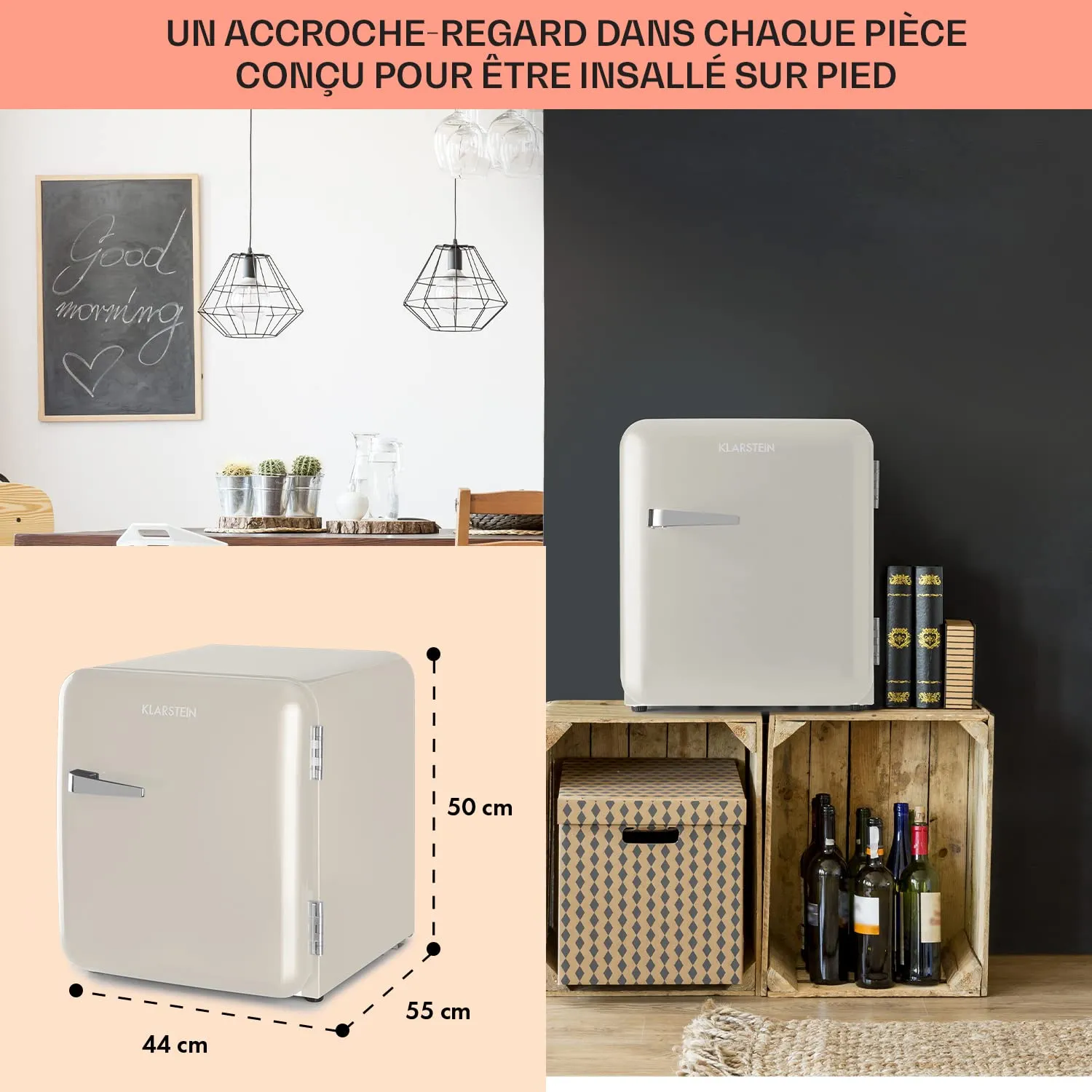 Klarstein 48L Mini Frigo Rétro Silencieux