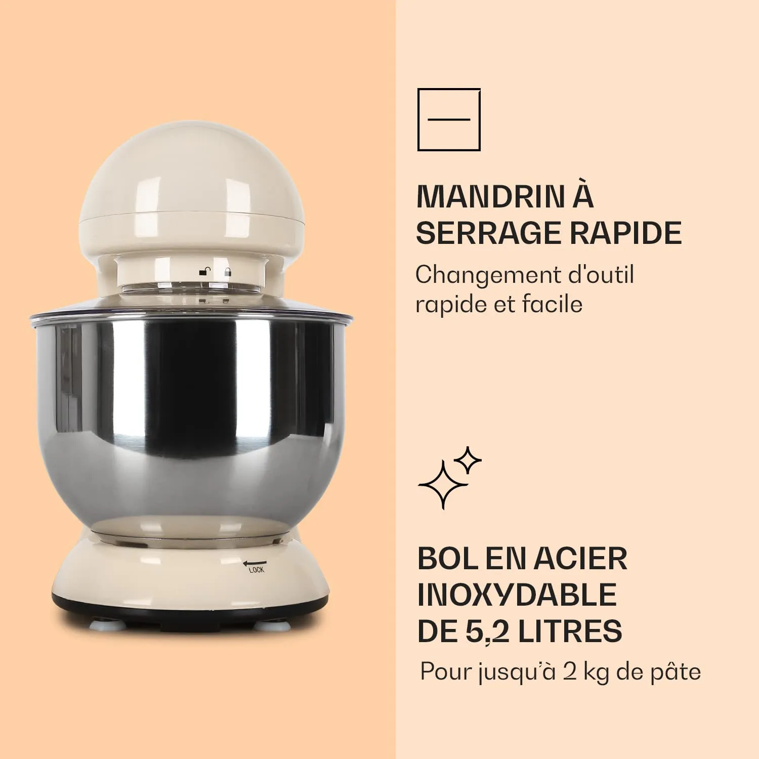 Klarstein Bella Elegance robot pâtissier 5L blanc crème