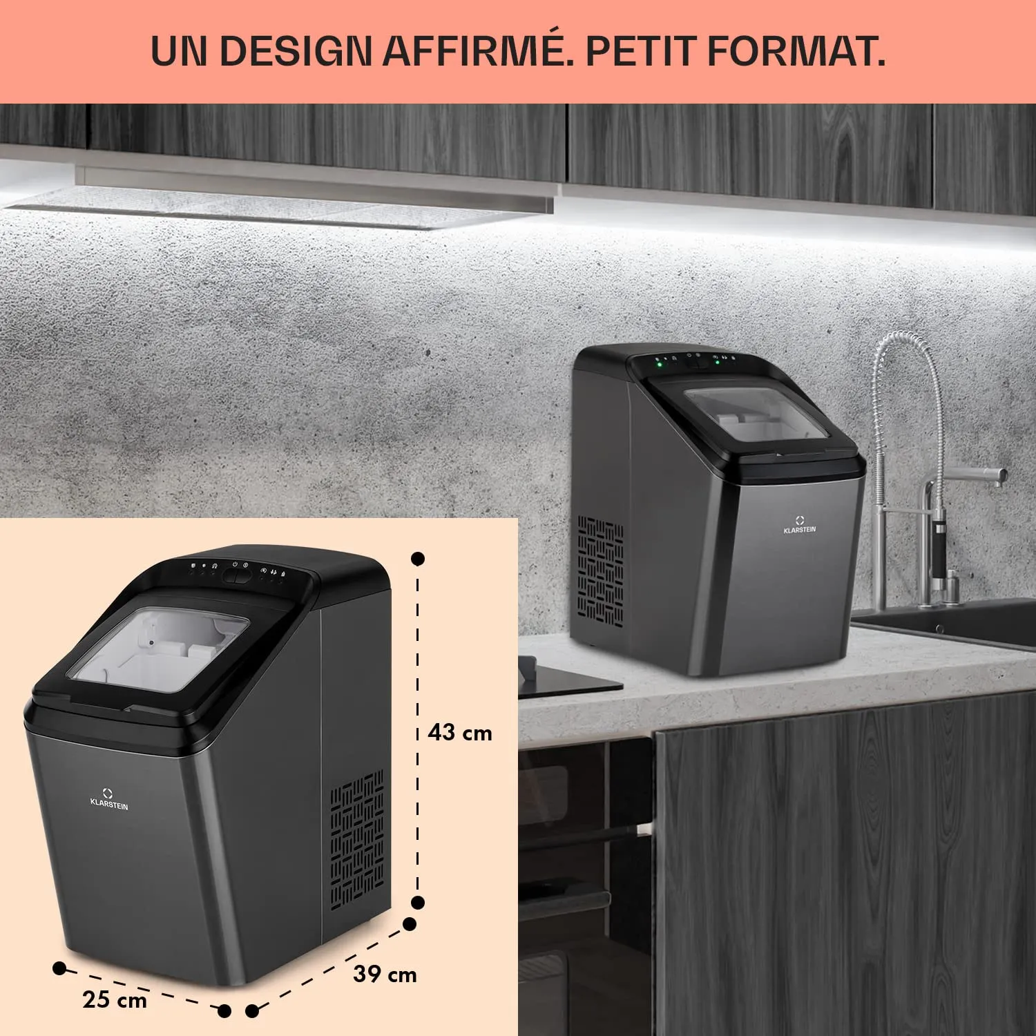 Klarstein Machine à Glaçons 2,9 L 15 kg/jour 2 Tailles Inox