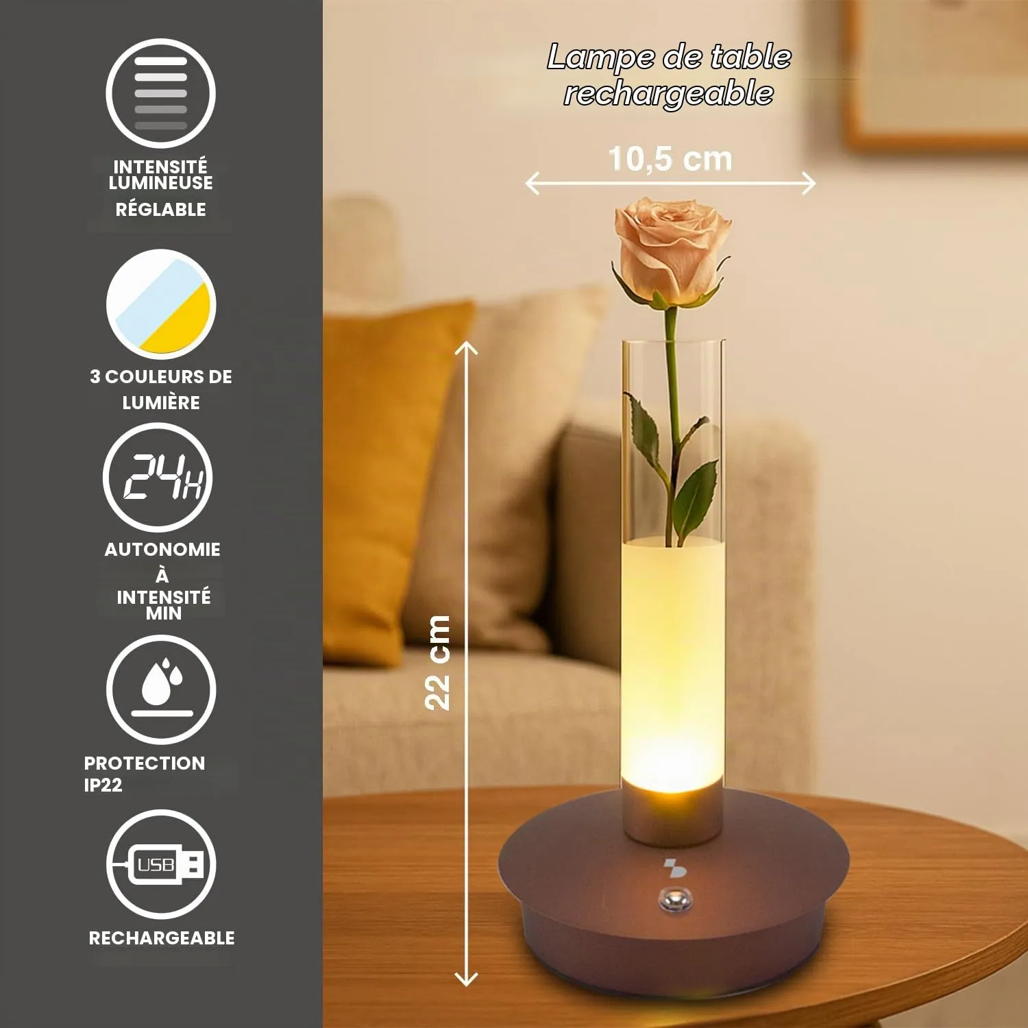 Beper Flora P207ILI550 lampe de table vase lumineux tactile