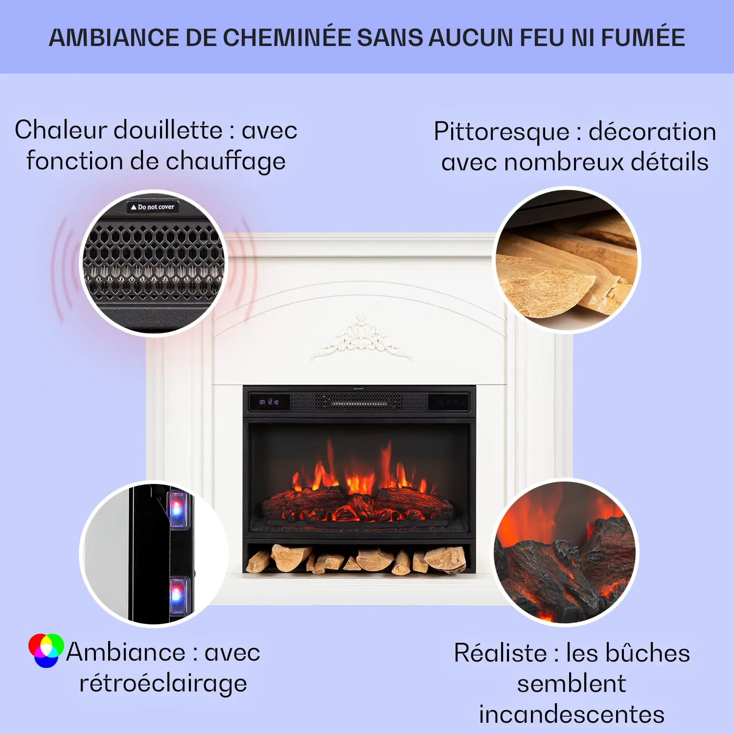 Klarstein cheminée électrique 1900W effet flamme LED