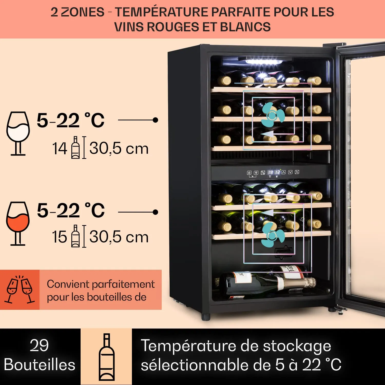 Klarstein Vinamour cave à vin 29 bouteilles noir