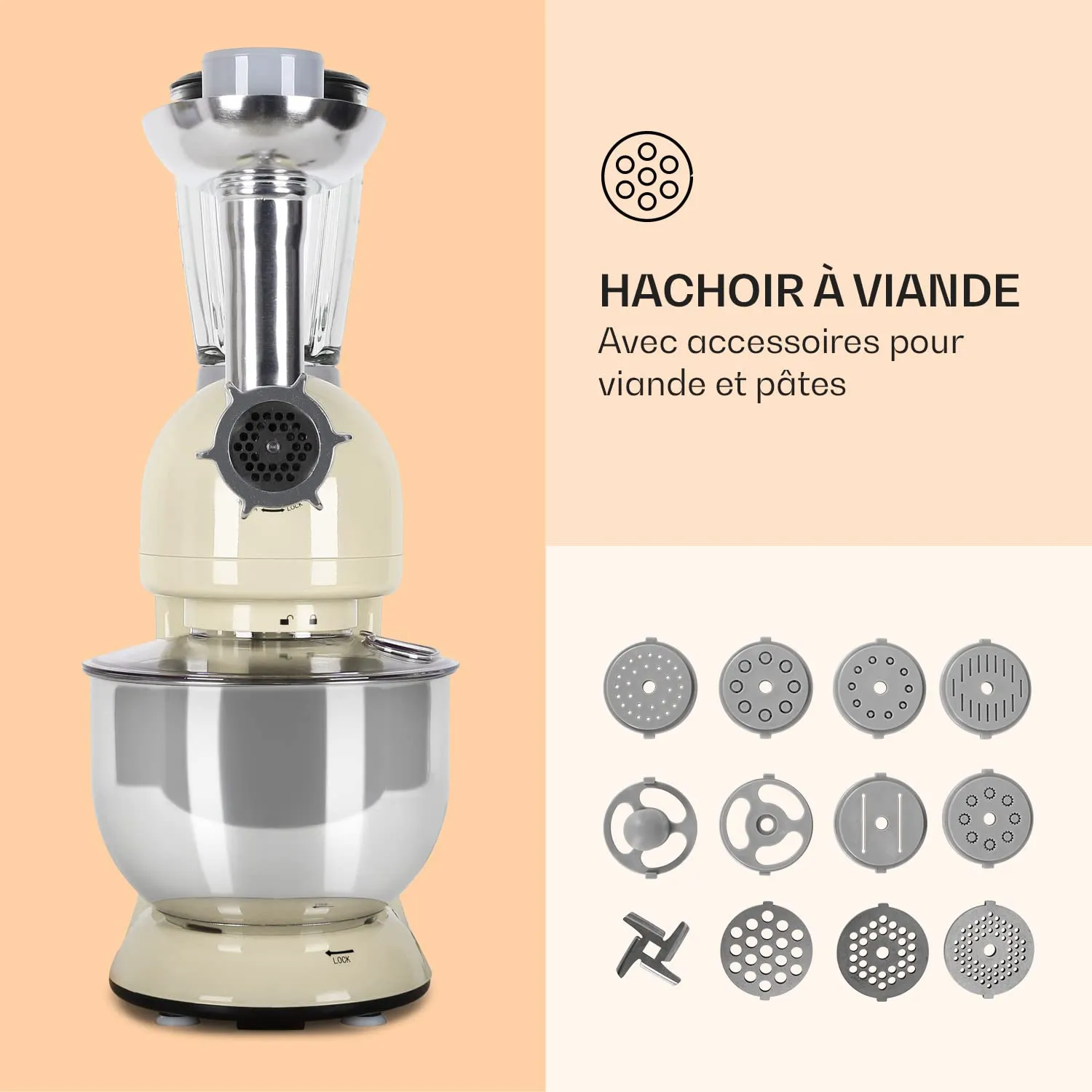 Klarstein robot pâtissier 5 L 3-en-1 1800W