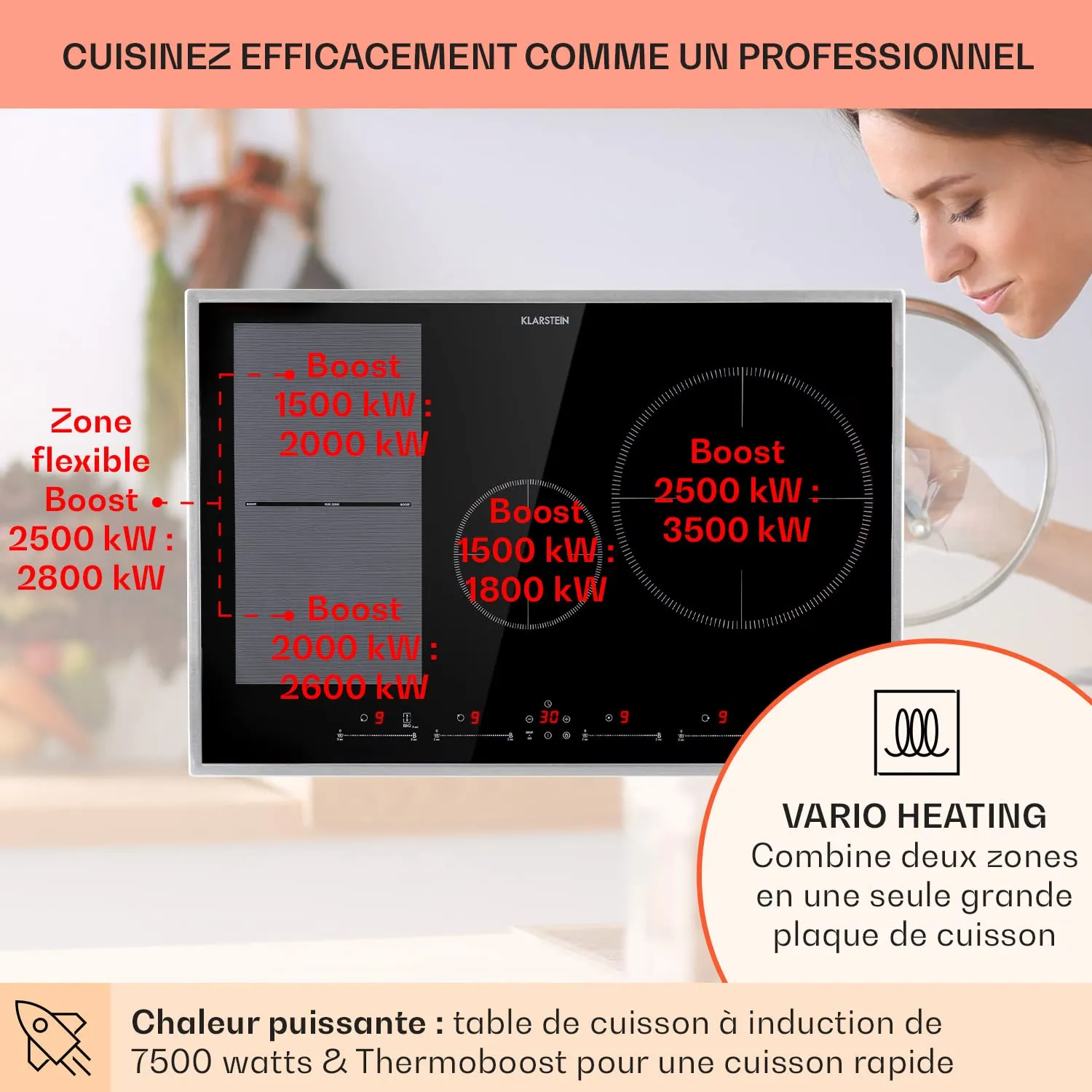 Klarstein Delicatessa 77 Hybrid Prime plaque induction 4 feux 7500W
