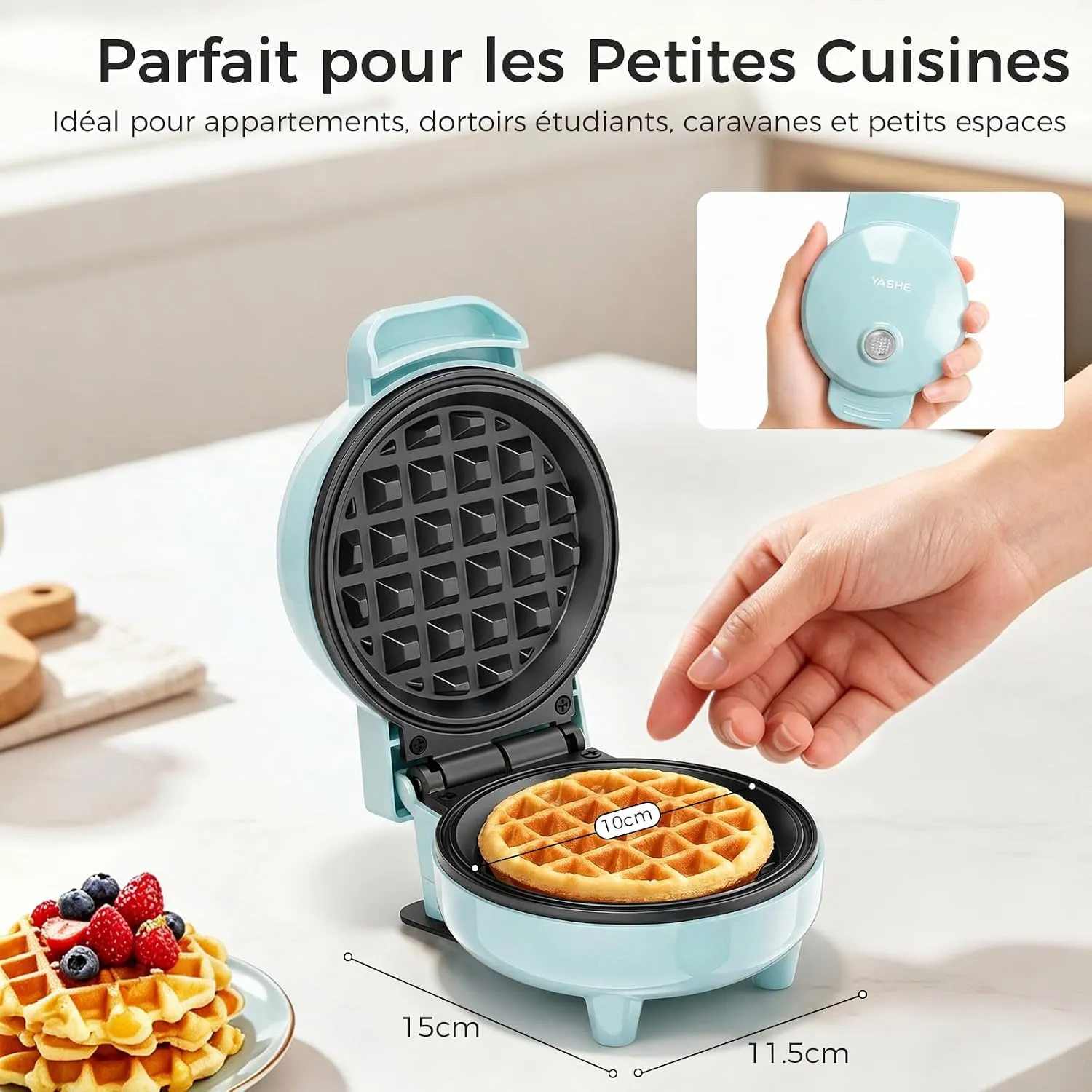YASHE Mini Gaufrier rouge gaufrier 550W 10 cm antiadhésif