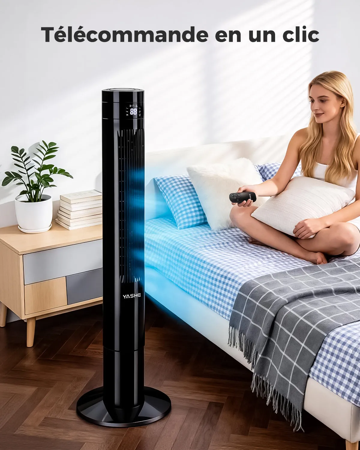 YASHE Ventilateur Tour 3 Vitesses Télécommande silencieux