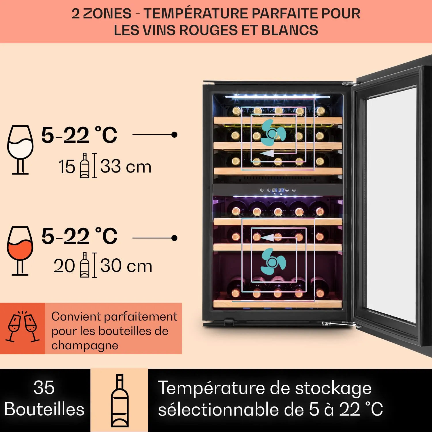 Klarstein cave à vin encastrable 132L 41 bouteilles