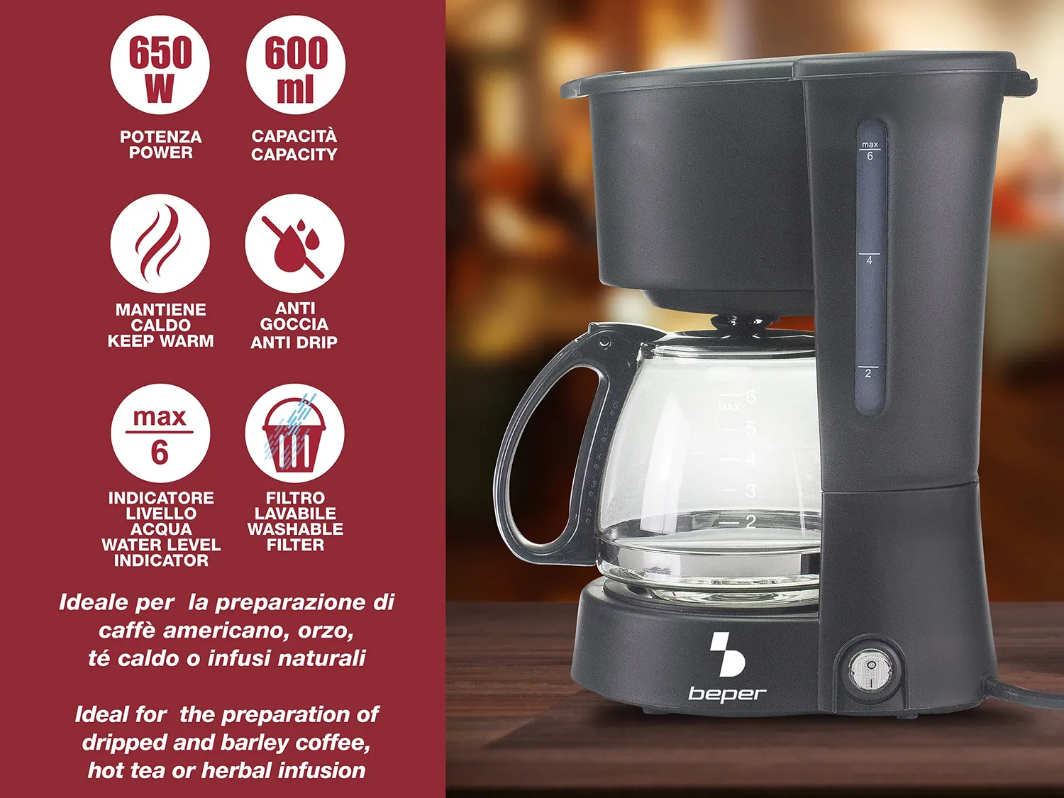Beper BC.060 cafetière filtre 600 ml 4 tasses