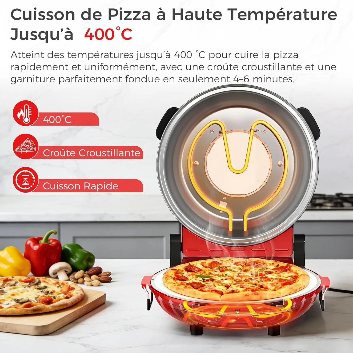 YASHE Four à Pizza Électrique Pierre Minuteur Compact