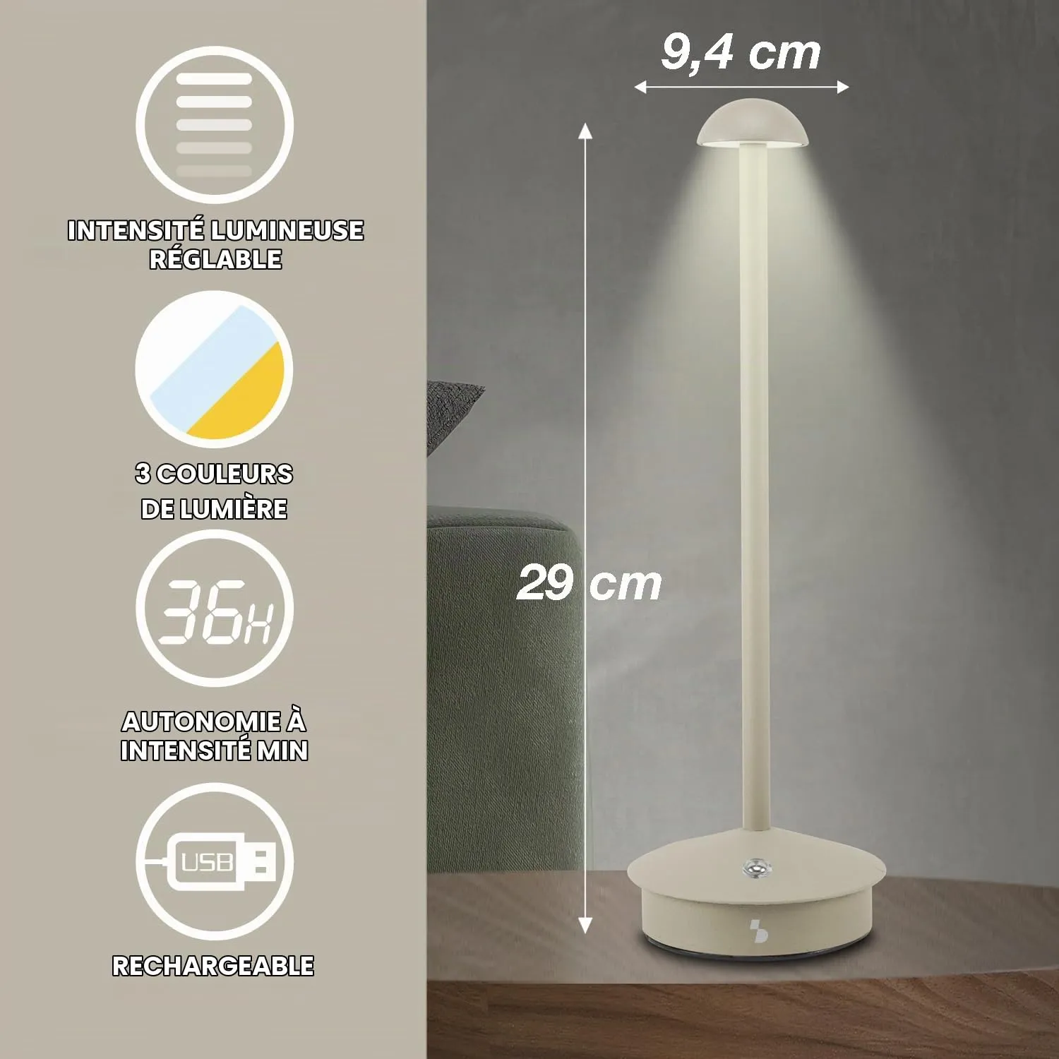 Beper P207ILI152 lampe de table gris tourterelle