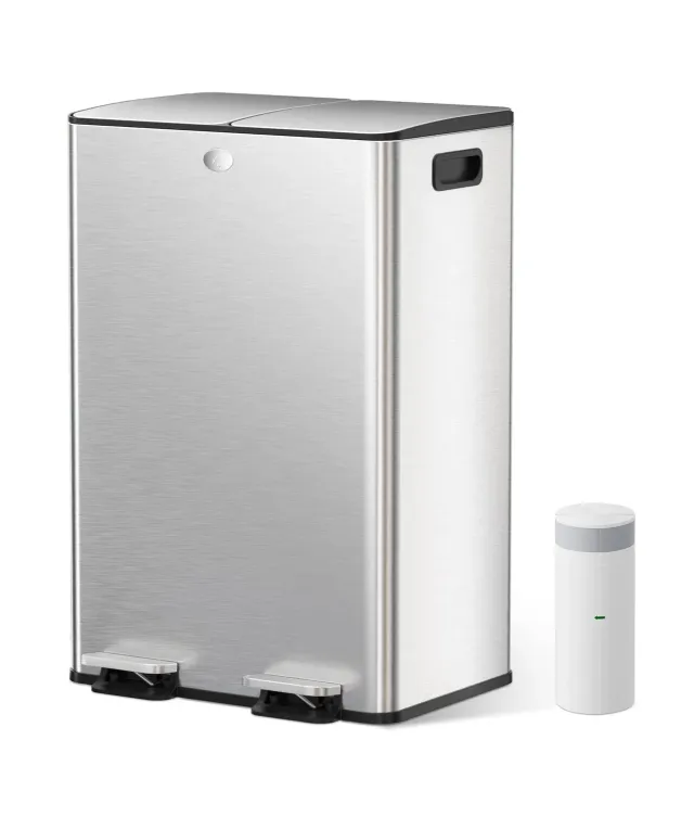 YASHE poubelle double 2x30 L inox anti-traces pédale