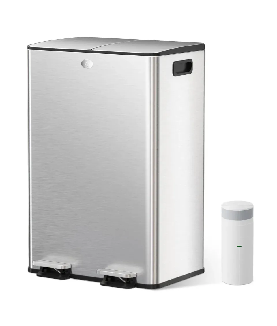 YASHE poubelle double 2x30 L inox anti-traces pédale