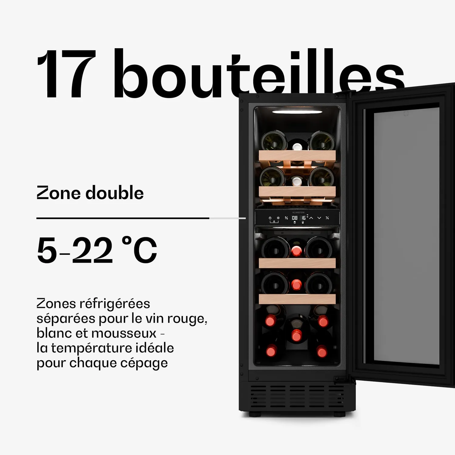 Klarstein Velaire cave à vin 17 bouteilles double zone