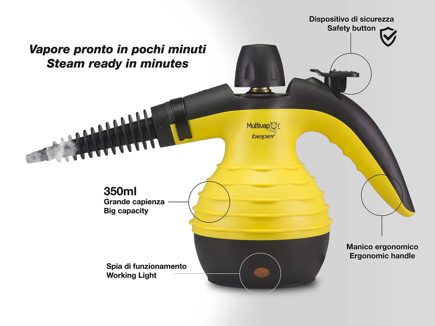 Beper 50.700 nettoyeur vapeur 350 ml 135° 9 accessoires