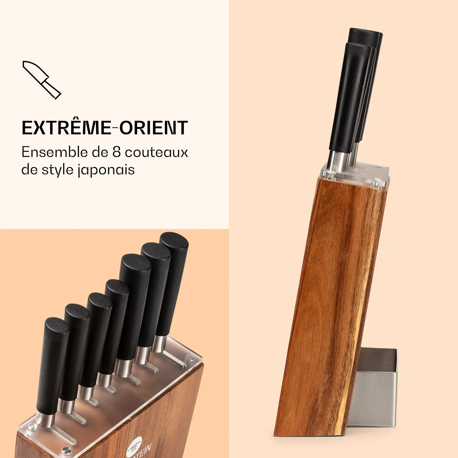 Klarstein set 7 couteaux cuisine inox bloc chêne