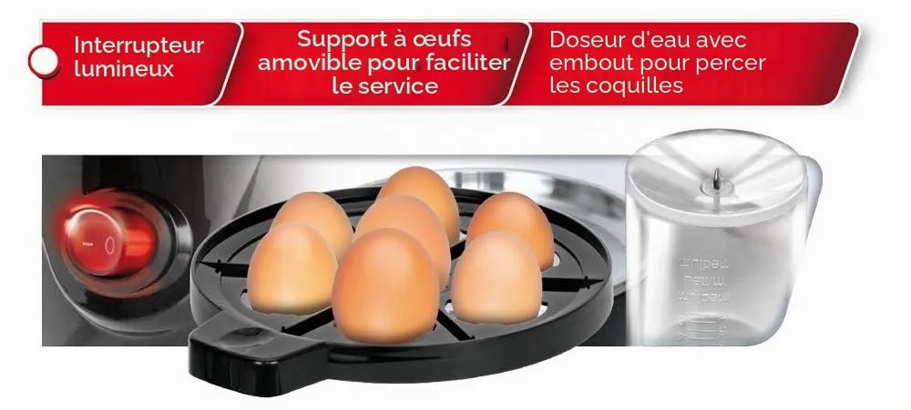 MPM MGJ-01M Cuiseur à Œufs 7 Œufs Noir Inox Doux-Dur