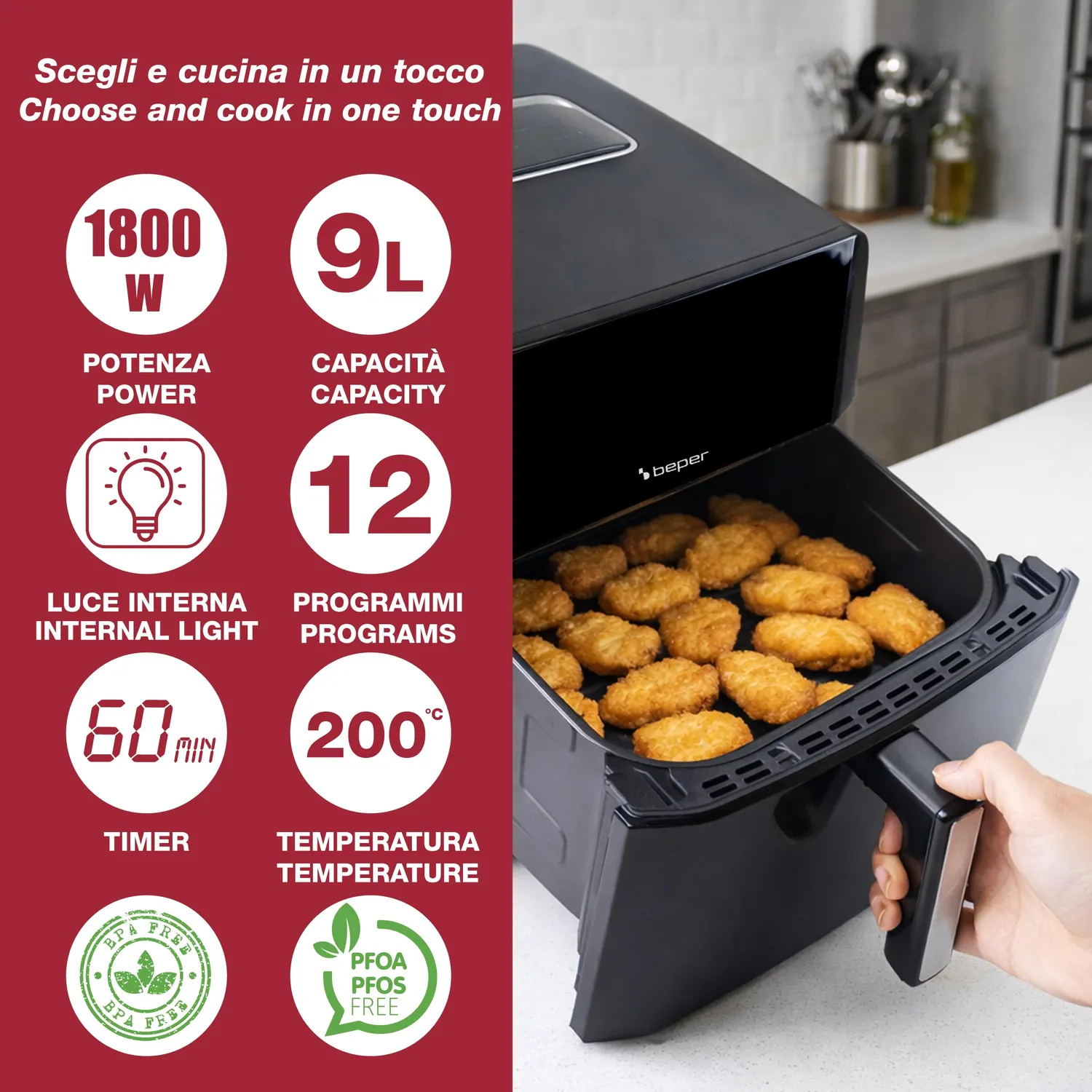 Beper P101FRI091 friteuse air chaud 9 L 12 programmes
