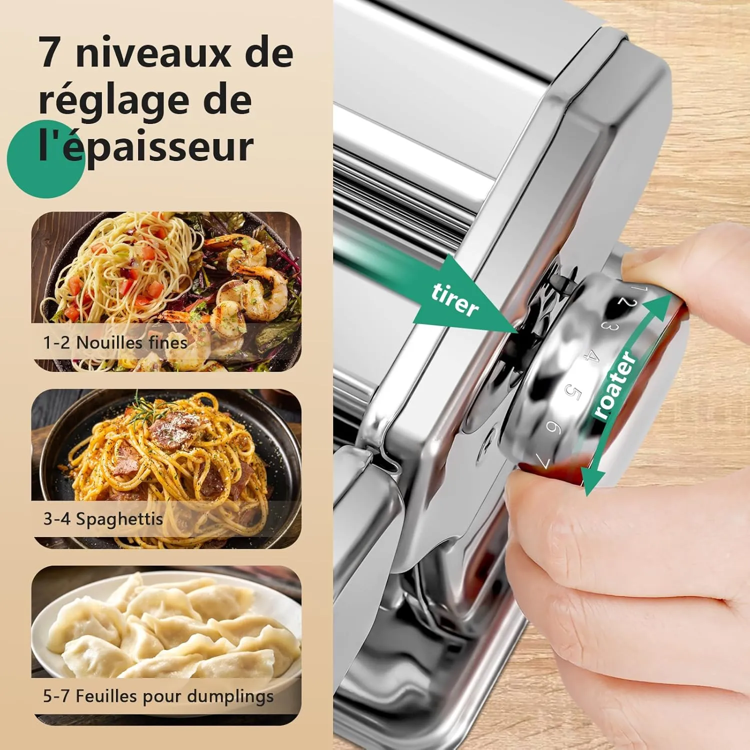 YASHE Machine à Pâtes Manuelle Inox 7 Épaisseurs Fettuccine