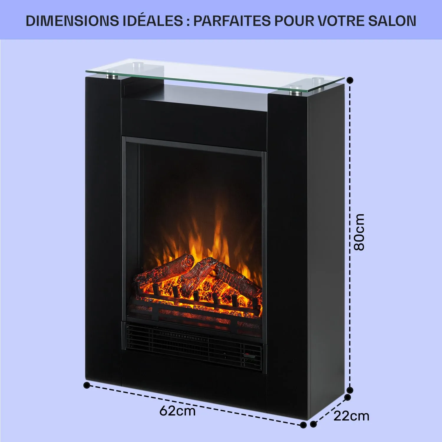 Klarstein cheminée électrique décorative noire 1800W LED
