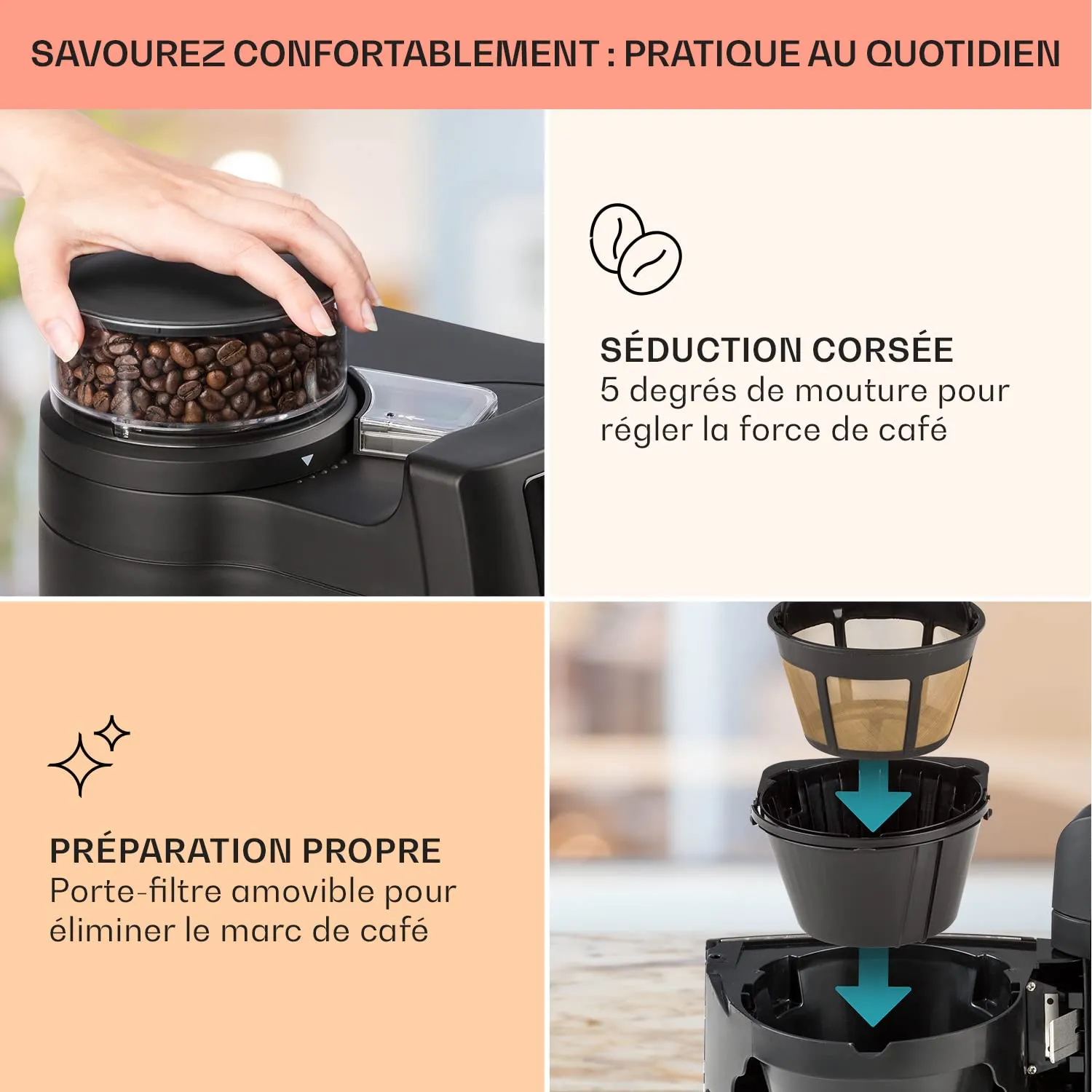 Klarstein machine à café grain 10 tasses 1,25 L
