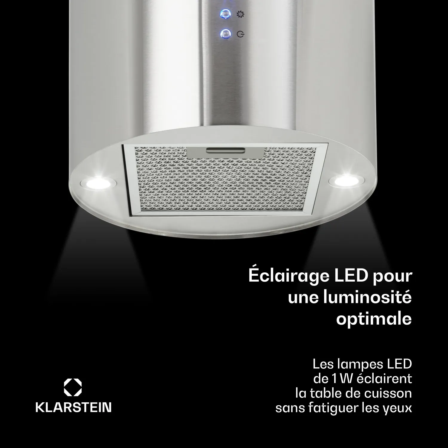 Klarstein Hotte Îlot Argent 522m³/h Recyclage