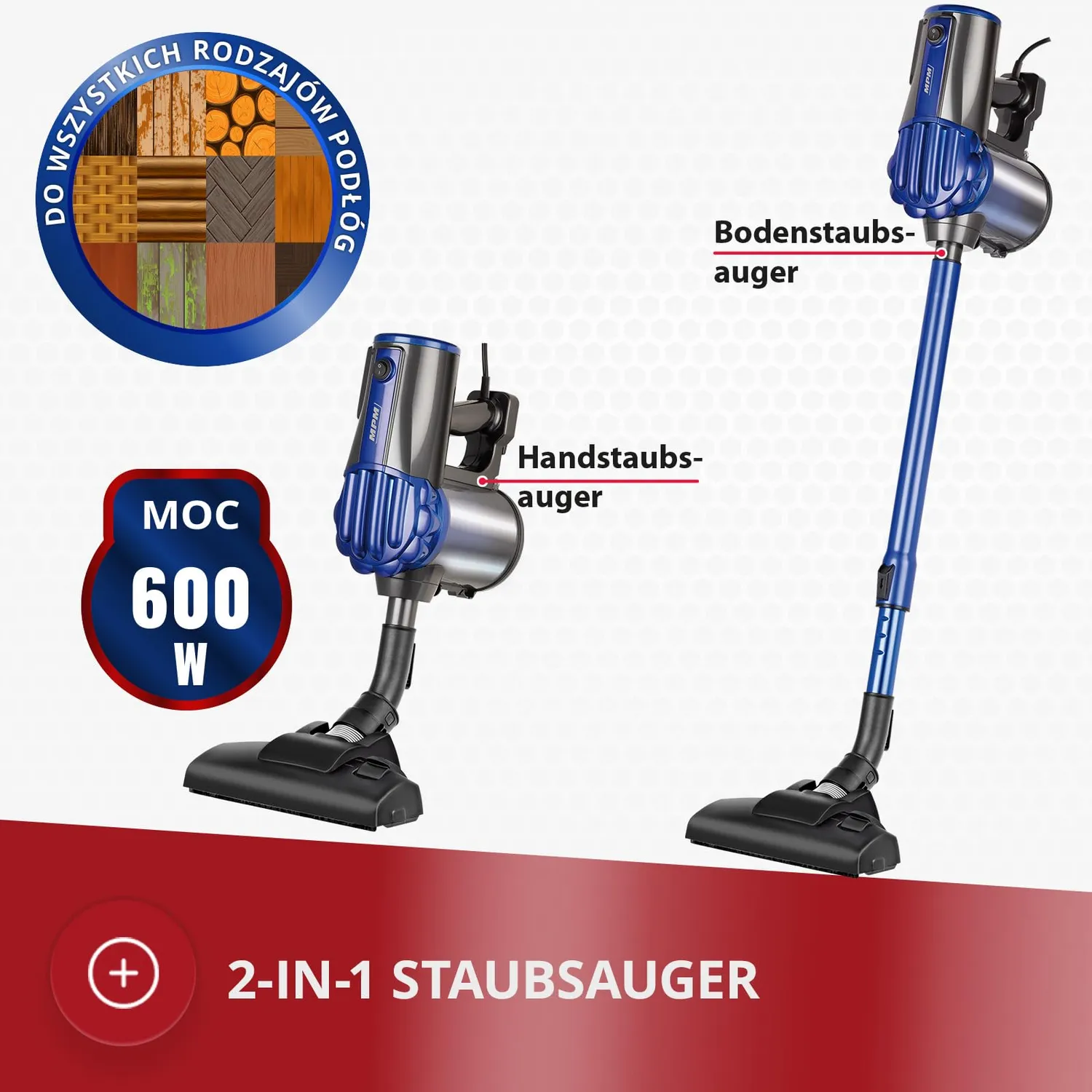 MPM MOD-34 aspirateur balai bleu 600W sans sac